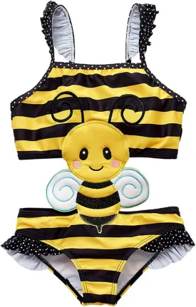 Girls Sleeveless Printed One Piece Swimsuit Set Kids Cute Swimsuit Beach Bikini 18 M - 8 Years