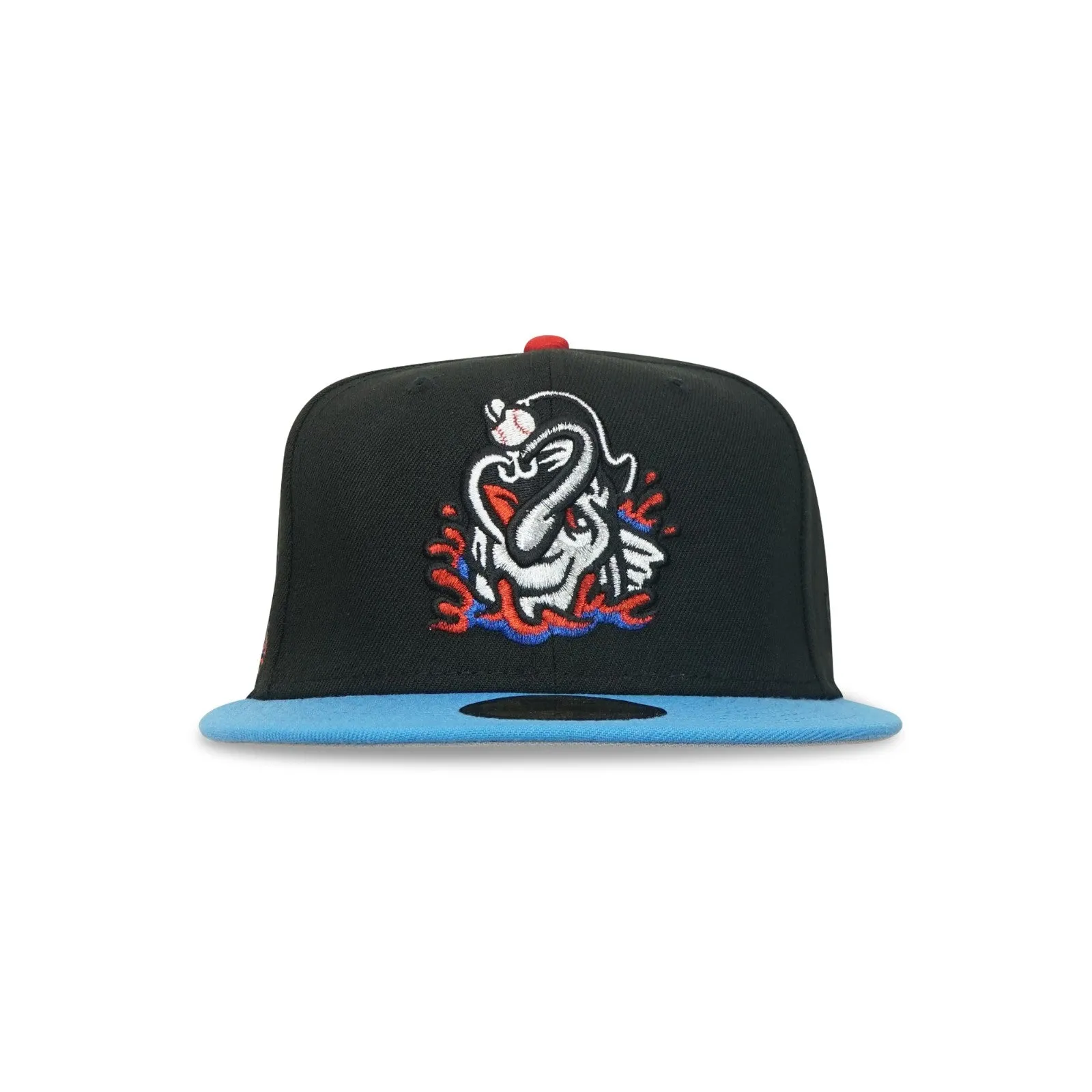 Gwinnett Stripers New Era “Jaws” Splashing Fish Black Blue Reef Scarlet 5950 Fitted Cap