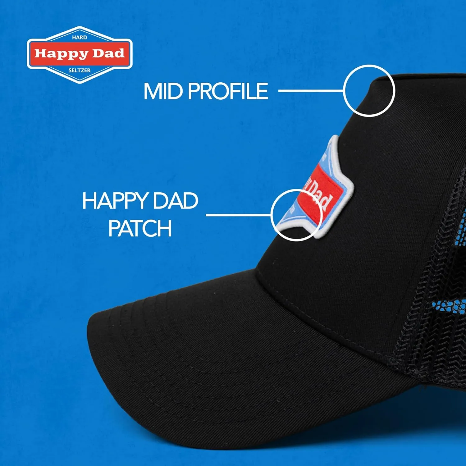 Happy Dad Hats for Men and Women, Available in Trucker Hat, 6 Panel Snapback Hat or Baseball Cap, Holiday & Birthday Gifts