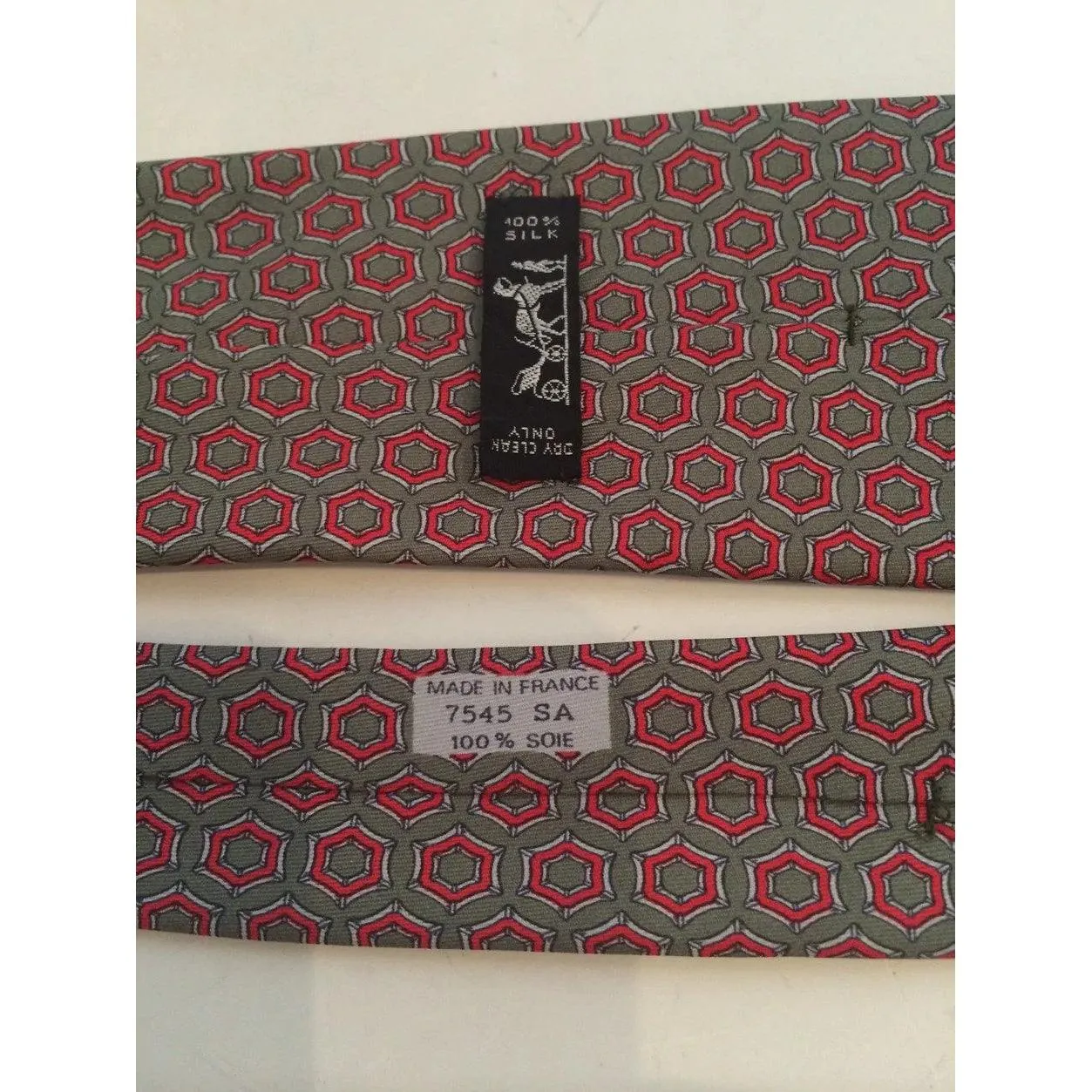 HERMES Sage Multi-color Silk Neck Tie Red White Equestrian Print
