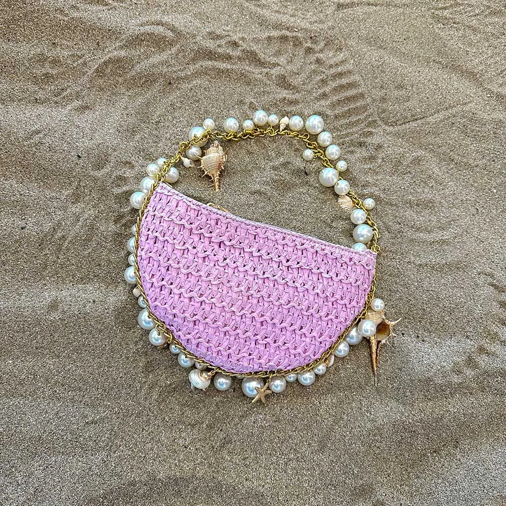Isla Lavender Small Straw Top Handle Bag - FINAL SALE