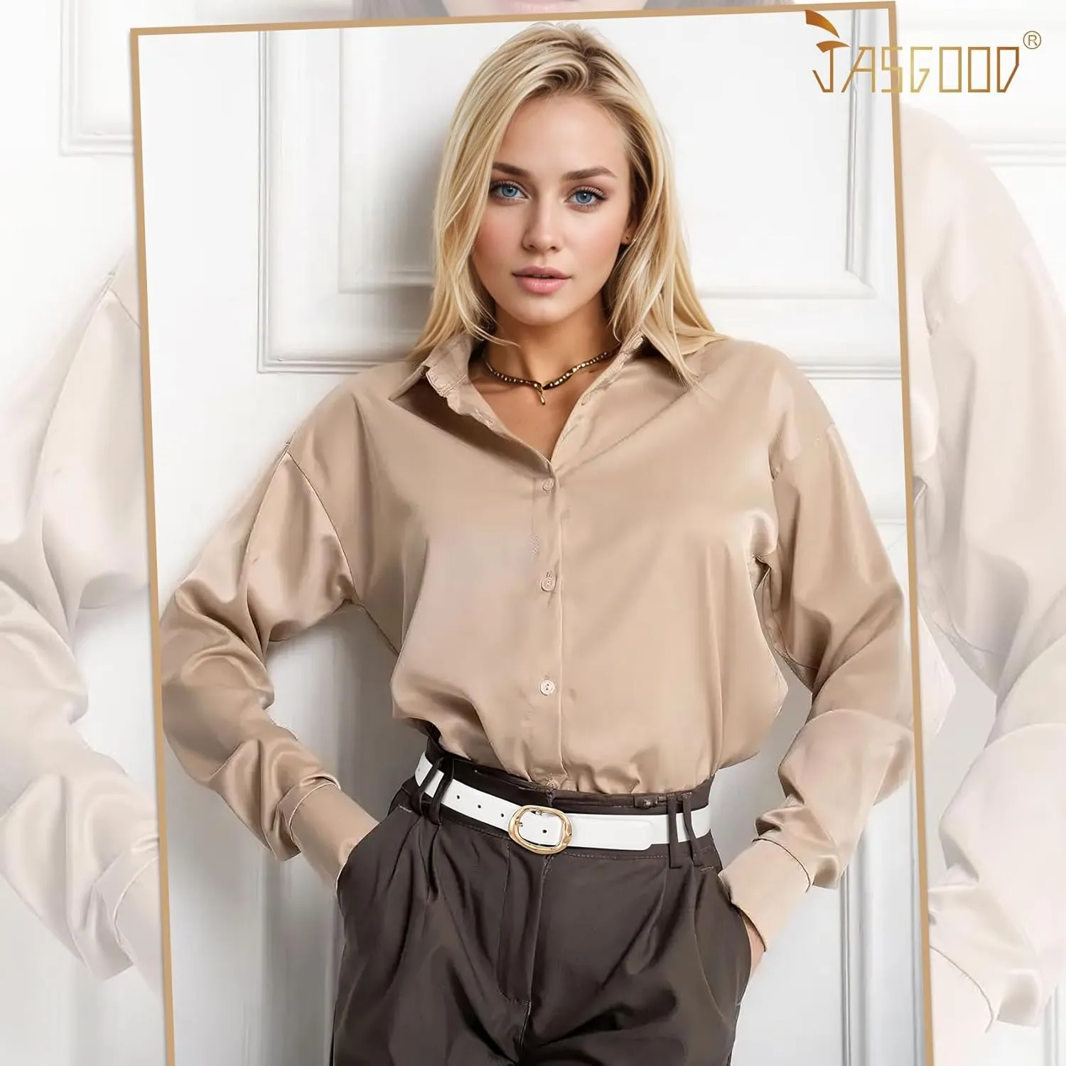 JASGOOD Women Leather Belt for Jeans Pants Ladies Casual Waist Belt Fashion Women Belt with Gold Buckle