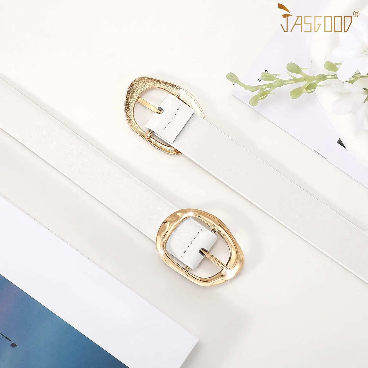 JASGOOD Women Leather Belt for Jeans Pants Ladies Casual Waist Belt Fashion Women Belt with Gold Buckle