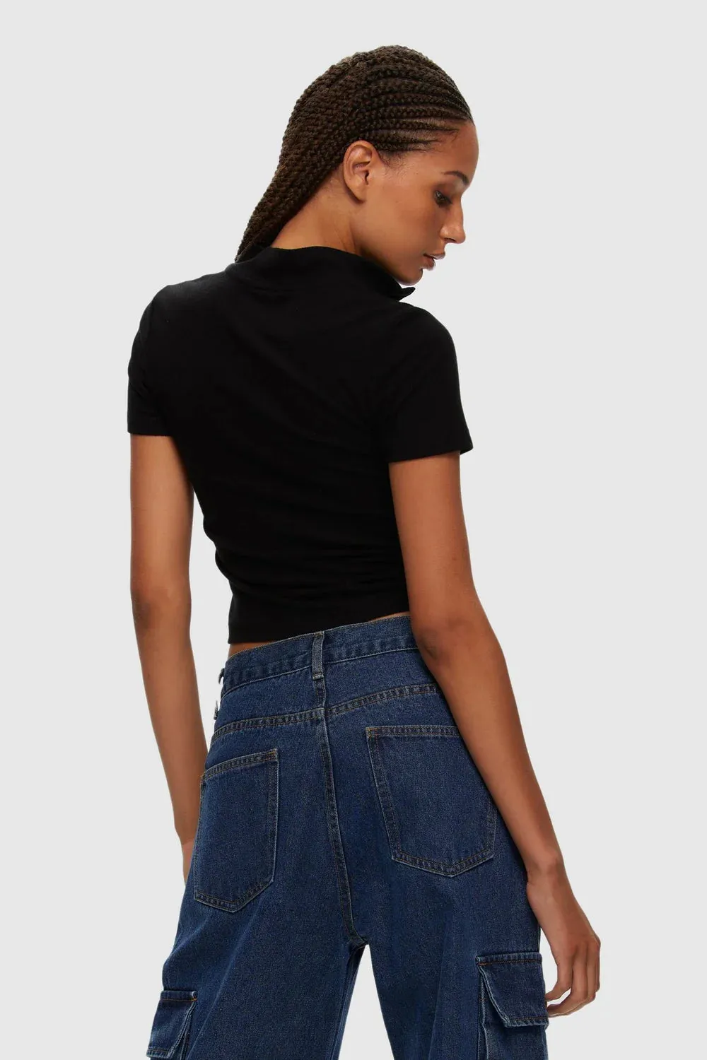 Kuwalla Cropped Mock Neck Tee (Black)