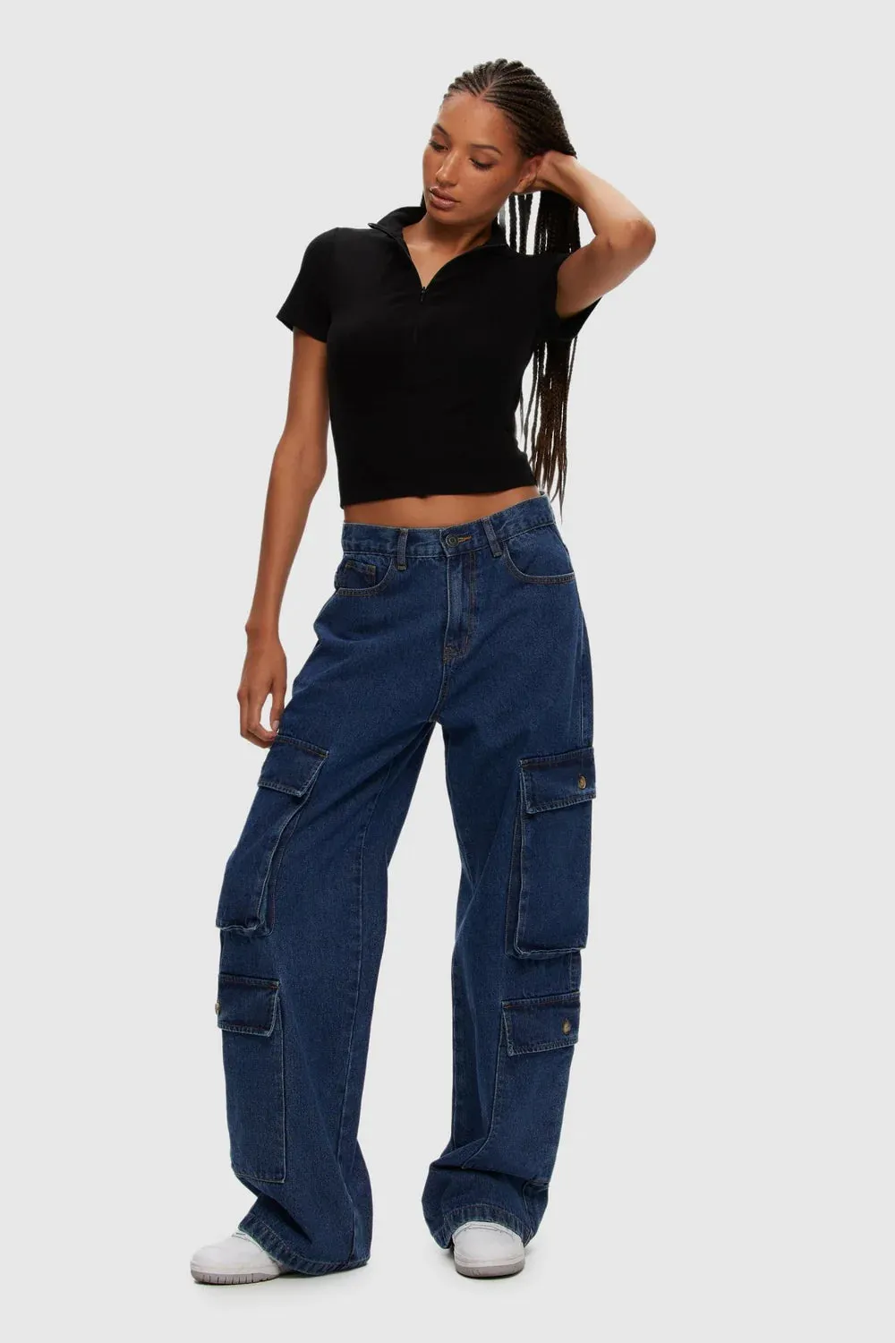 Kuwalla Cropped Mock Neck Tee (Black)