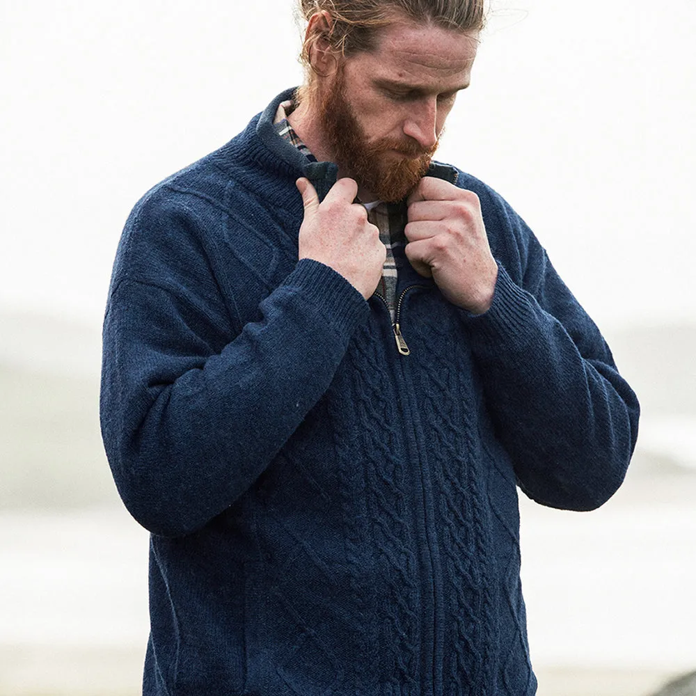 Lined Full Zip Neck Sweater, Navy