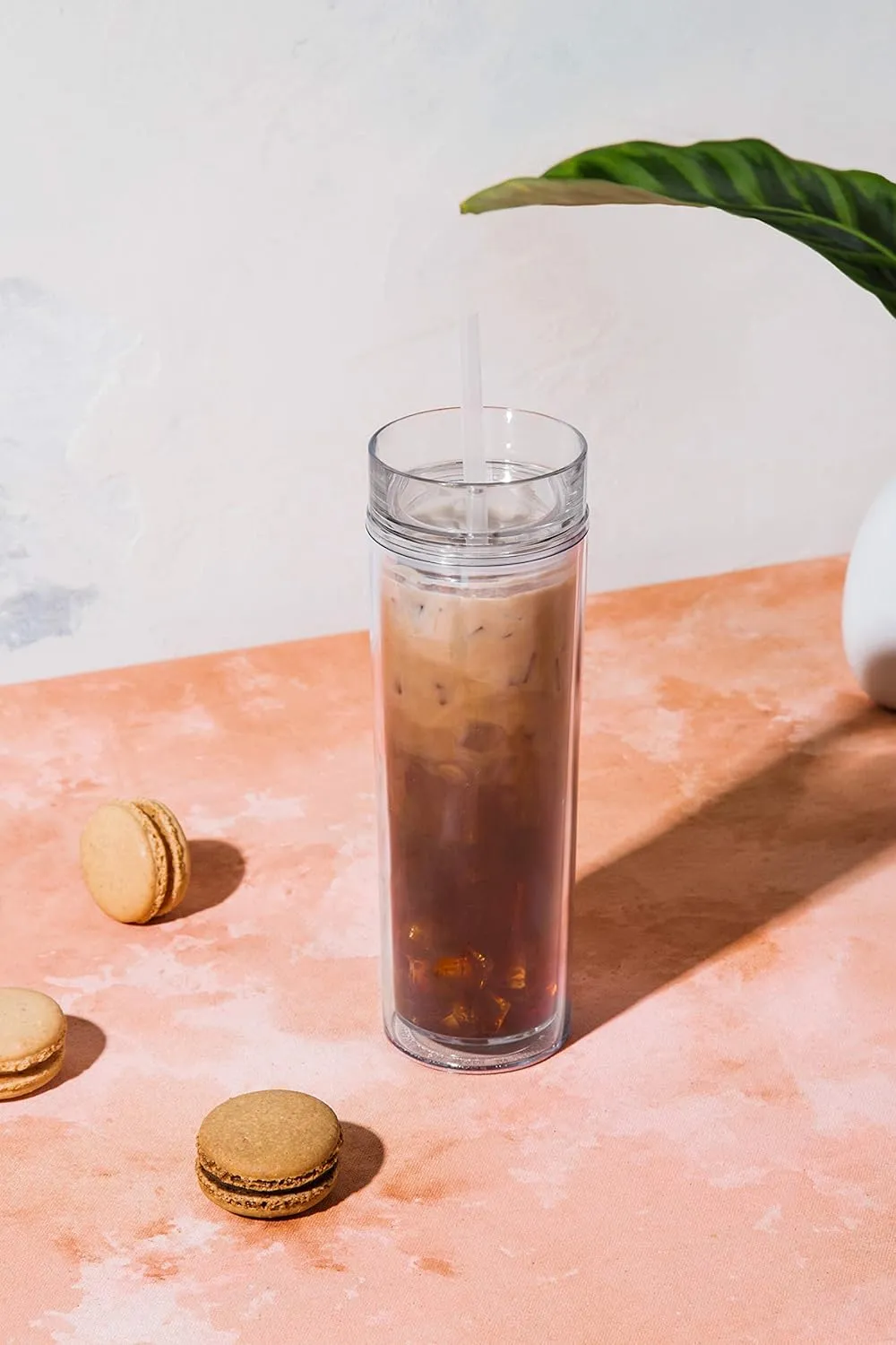 Maars Drinkware Double Wall Insulated Skinny Acrylic Tumblers with Straw and Lid, 16 oz. (4 pack, Clear)