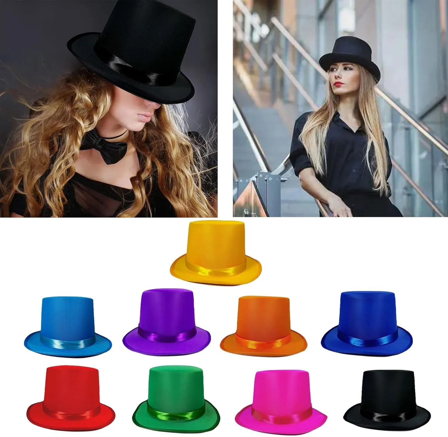 Magicians Hat for Men Women with Belt Fedoras Hat Cosplay Costume Props Hat Jazzy Caps Stage Show Ceremony Hat