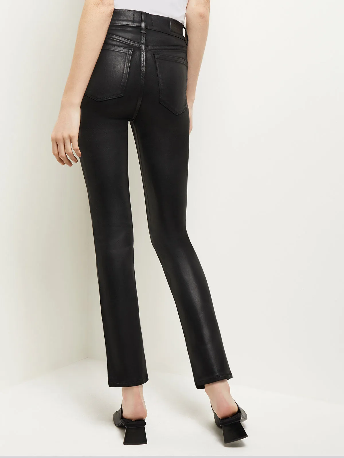 Mara Mid-Rise Straight Leg Ankle Jeans, Black Coated