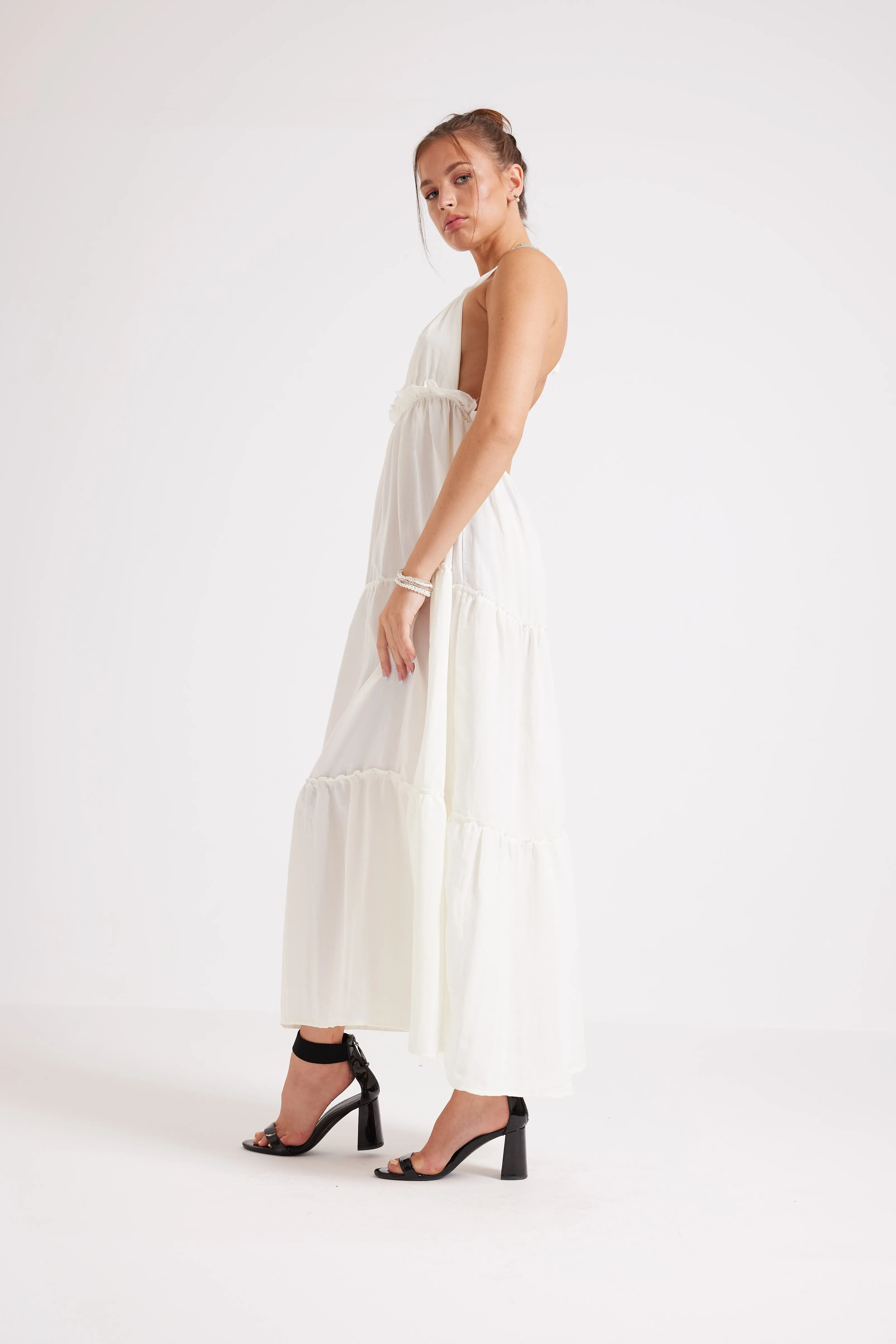MAXI HALTER DRESS - WHITE