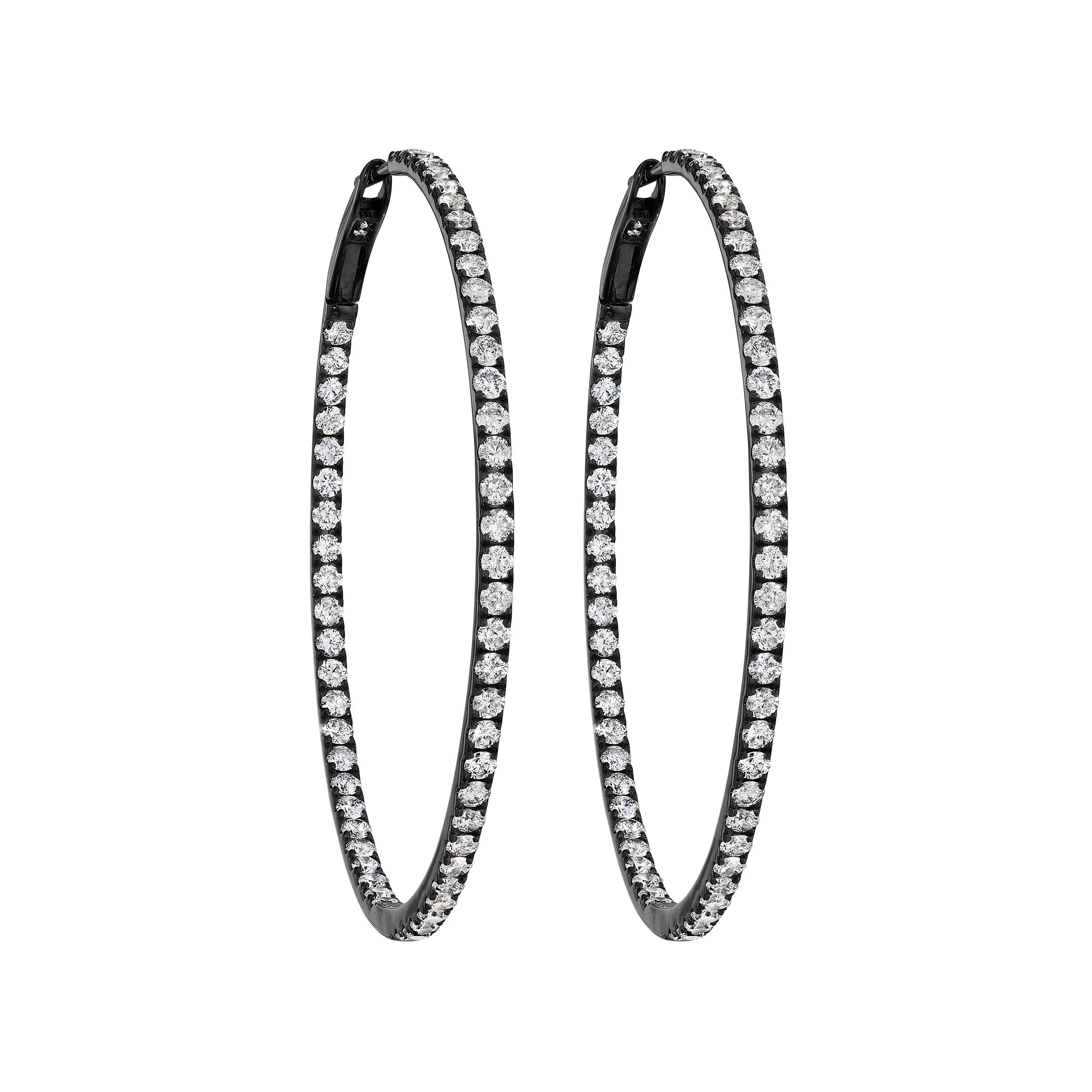 'Midnight' Round Diamond Hoop Earrings, 2.5 CT