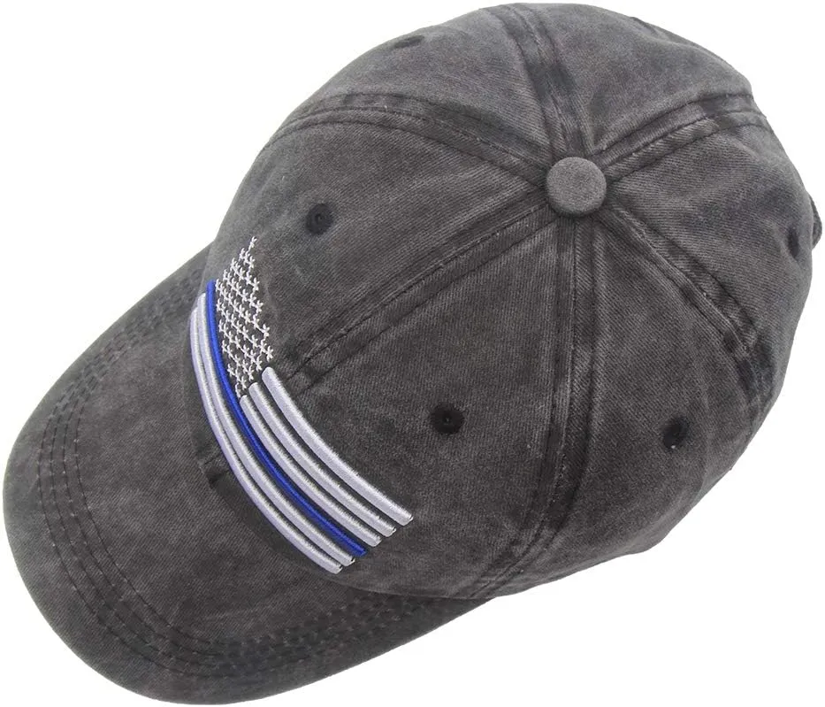 OASCUVER Men's USA American Flag Baseball Cap, Washed Distressed Cotton Adjustable Thin Blue Line Hat
