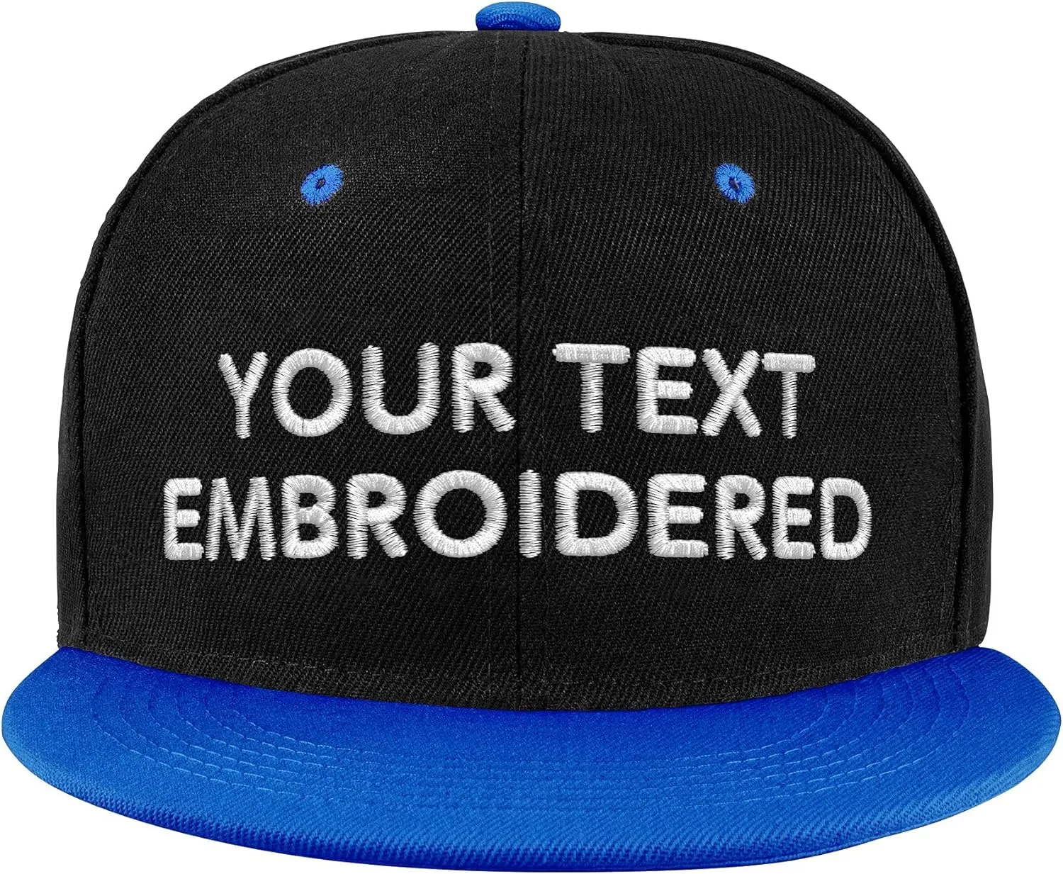Pranboo Custom Text Snapback Hat/Cap | Embroidered Front & Back | Personalized Flat Brim Hats