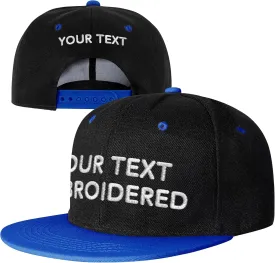 Pranboo Custom Text Snapback Hat/Cap | Embroidered Front & Back | Personalized Flat Brim Hats