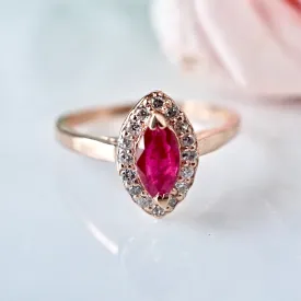 Ruby Diamond Halo Ring - Rose Gold Ruby Ring - July Birthstone Ring