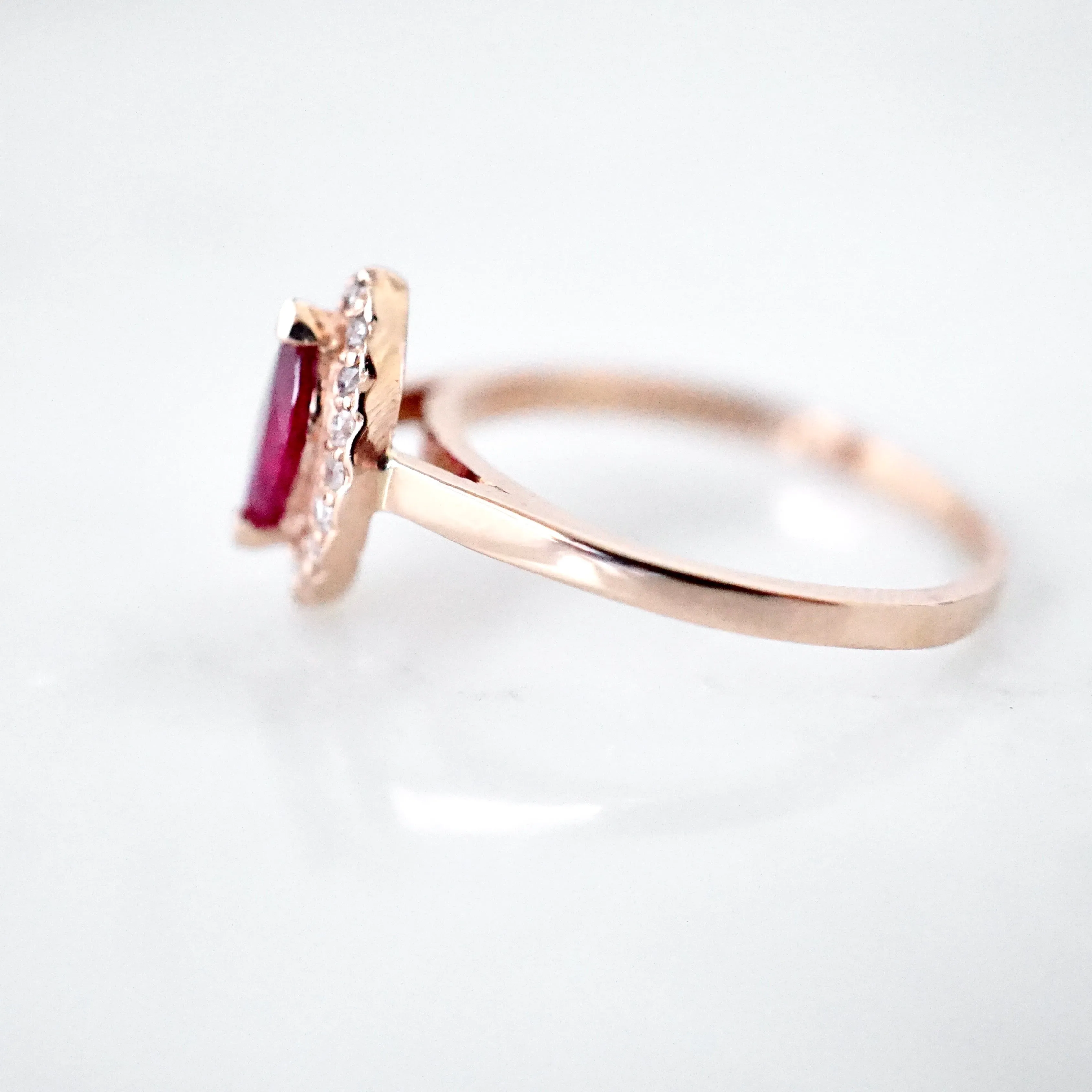 Ruby Diamond Halo Ring - Rose Gold Ruby Ring - July Birthstone Ring