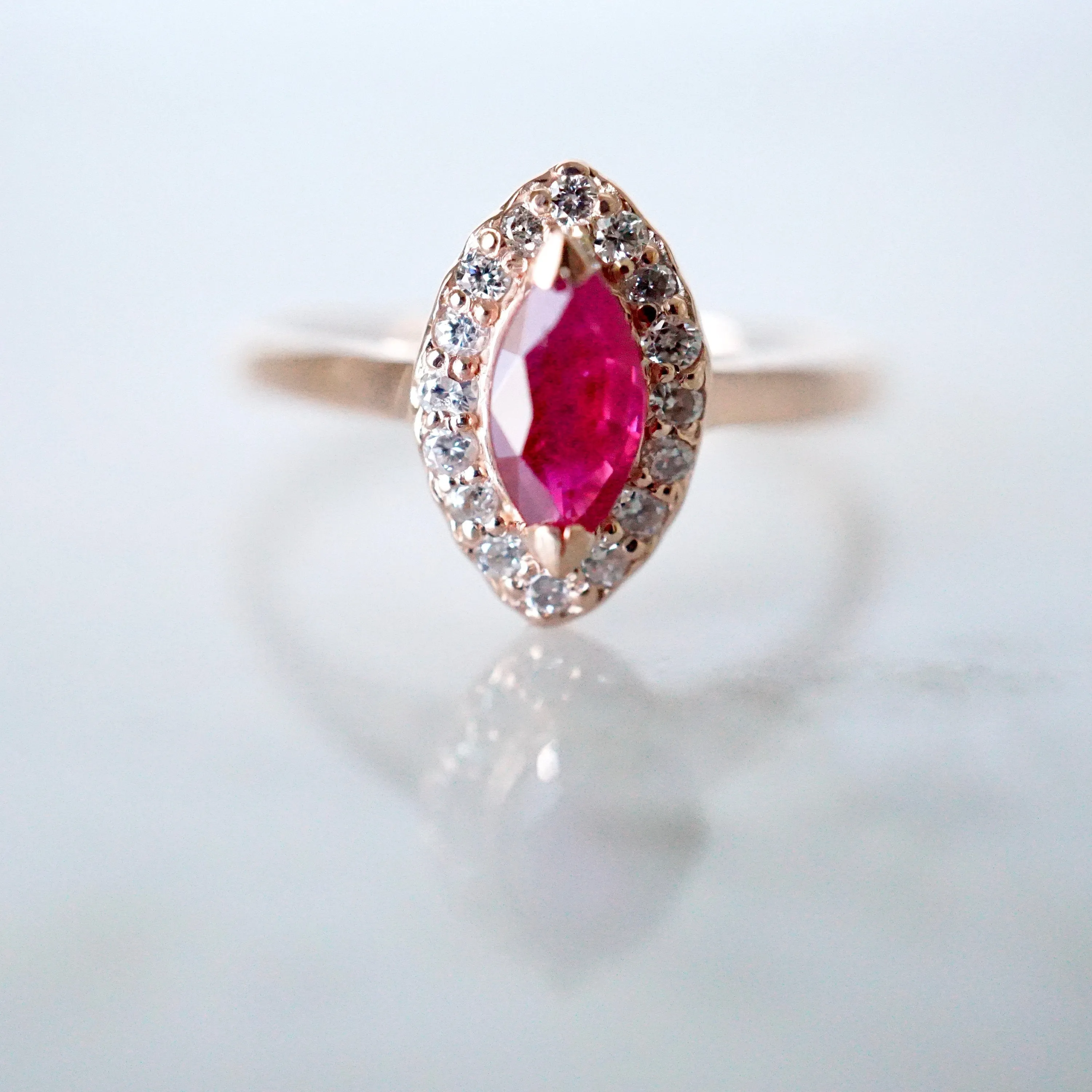 Ruby Diamond Halo Ring - Rose Gold Ruby Ring - July Birthstone Ring