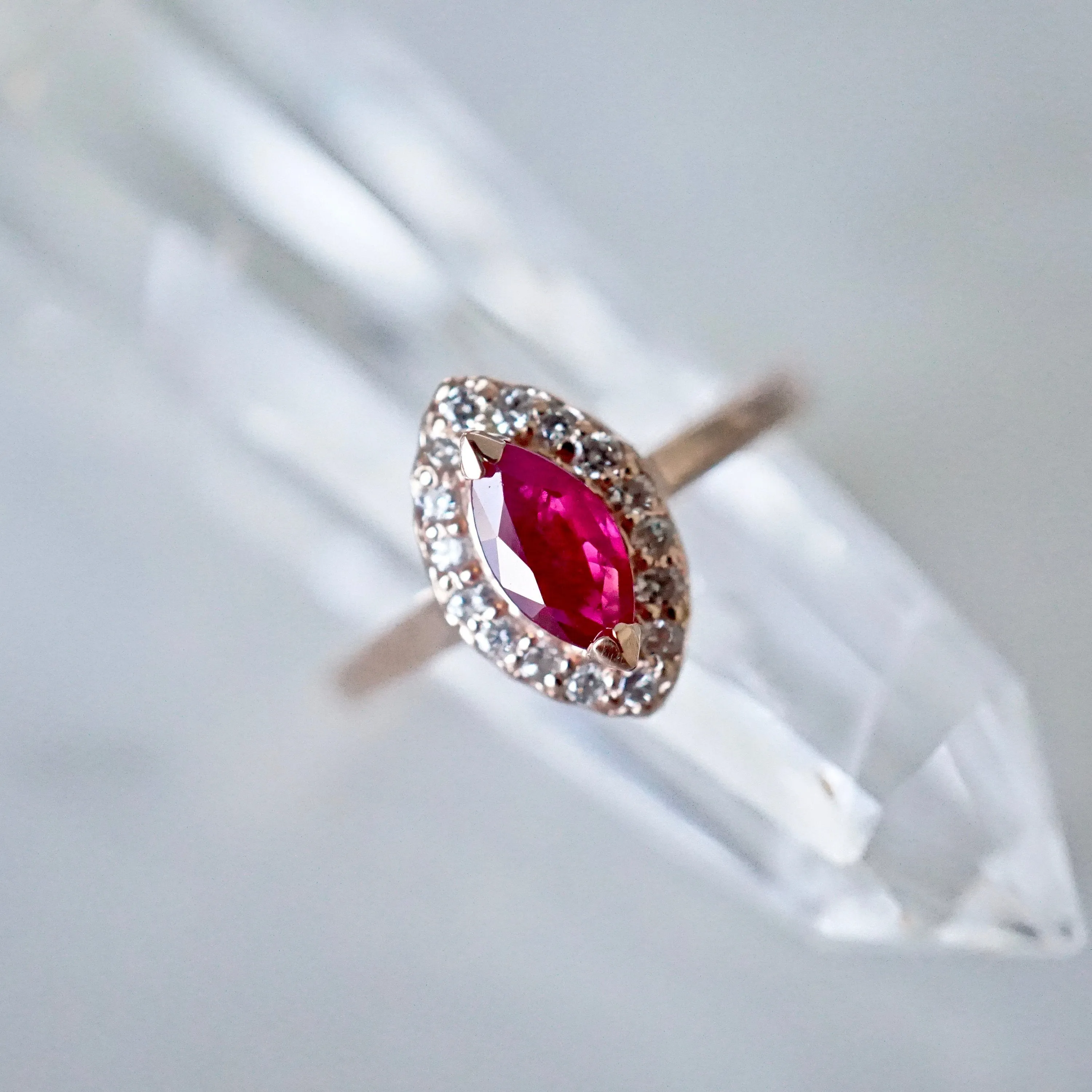Ruby Diamond Halo Ring - Rose Gold Ruby Ring - July Birthstone Ring