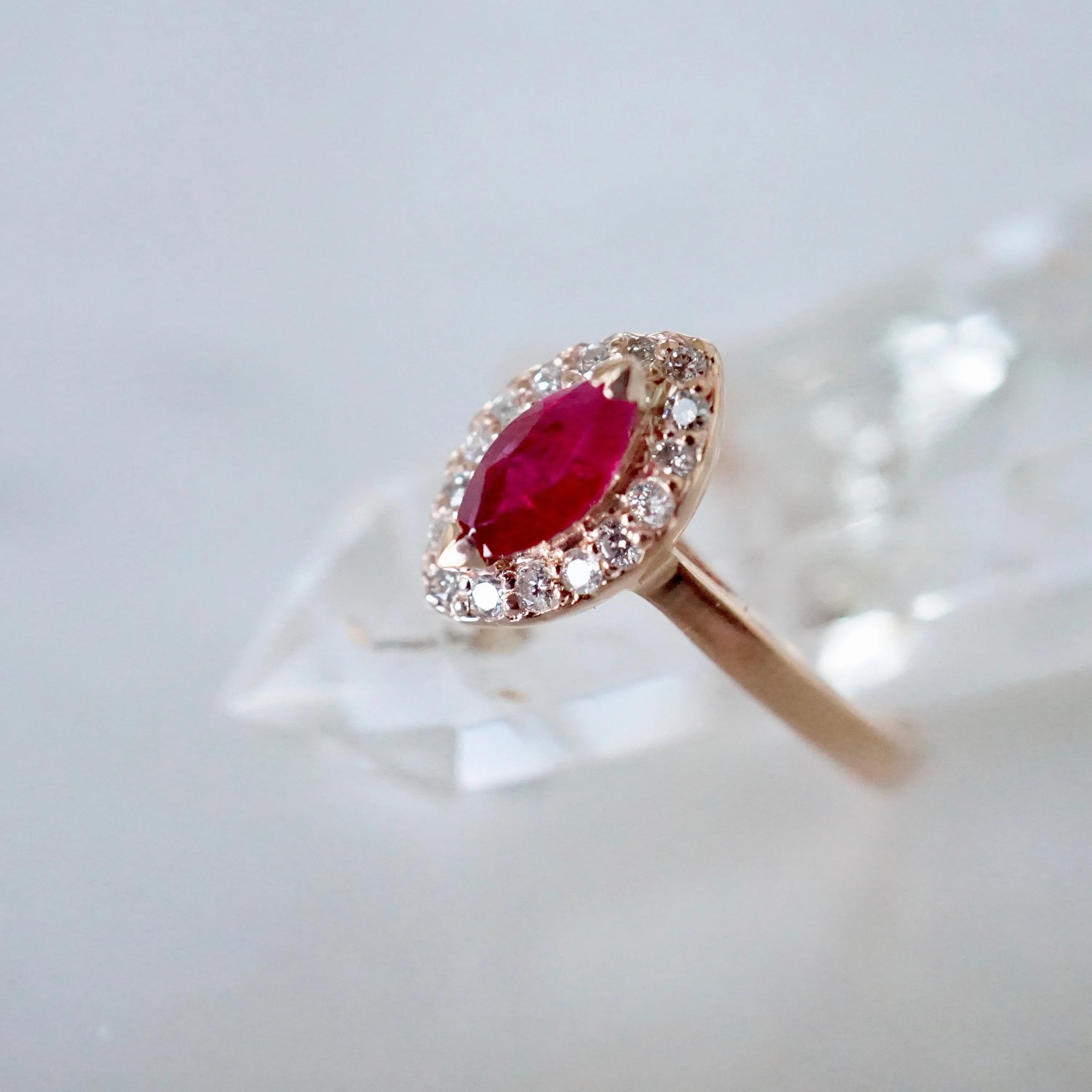 Ruby Diamond Halo Ring - Rose Gold Ruby Ring - July Birthstone Ring