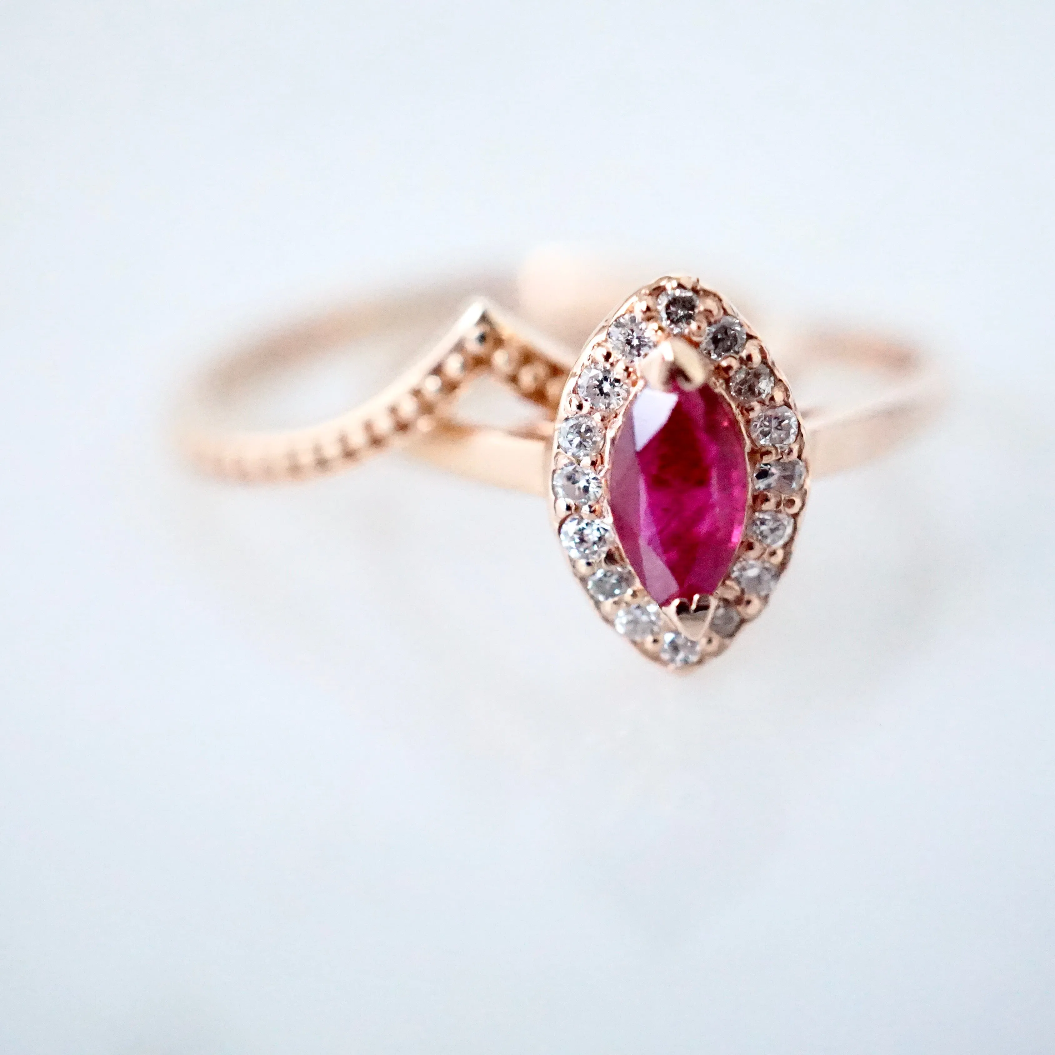 Ruby Diamond Halo Ring - Rose Gold Ruby Ring - July Birthstone Ring