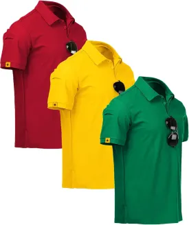 SCODI 3 Pack Mens Polo Shirts Short Sleeve Tactical Shirts Performance Athletic Moisture Wicking Golf Shirt for Men