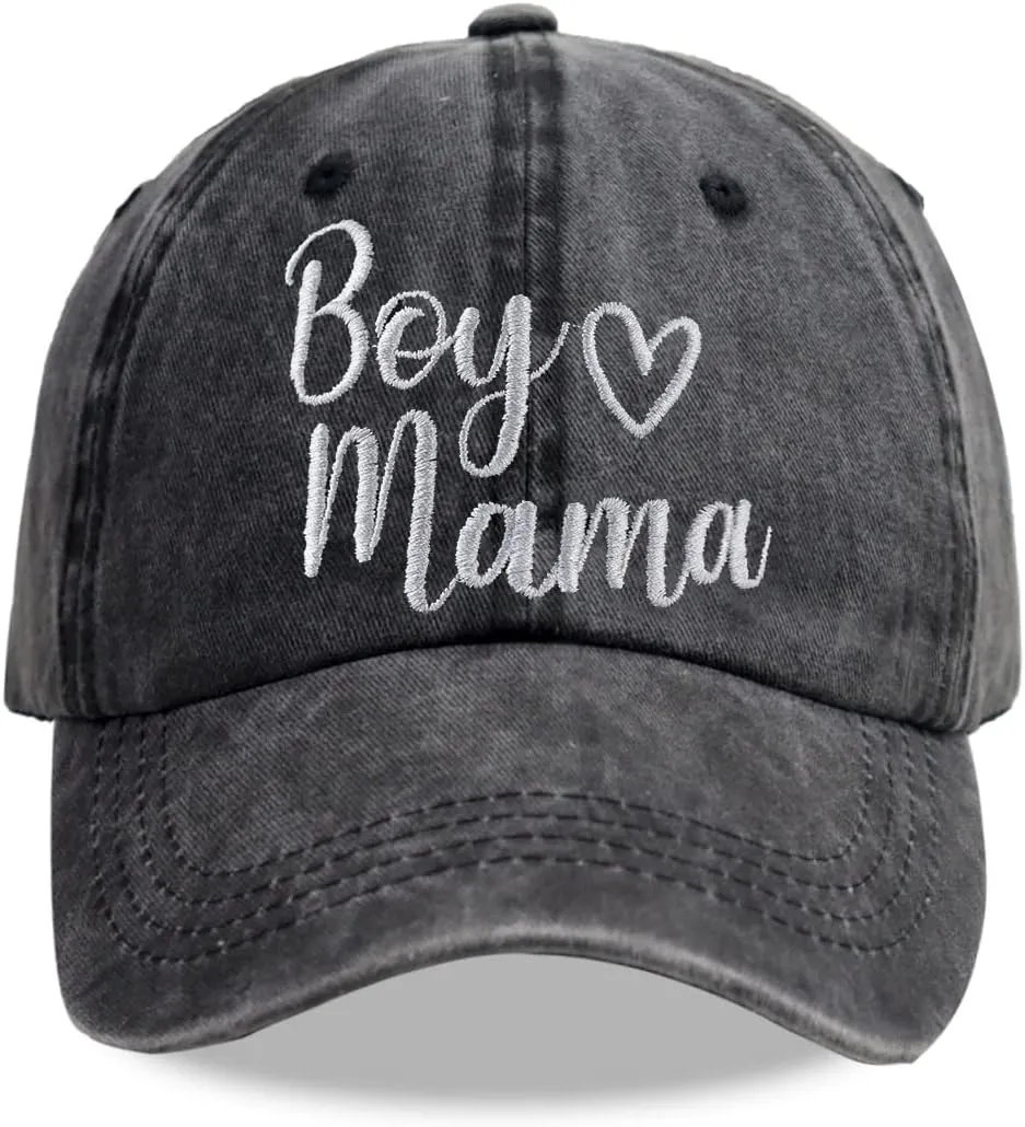 SHANVANKE Boy Mama Hats for Women, Gifts for Mom, Adjustable Embroidered Cotton Denim Boy of Mom Baseball Cap