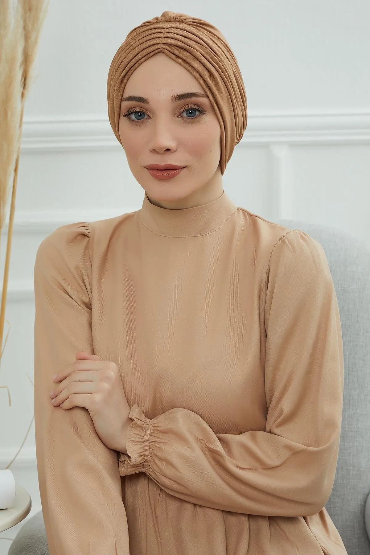 Shirred Elegance Head Turban For Women Fashion Instant Turban Shirred Head Scarf, Plain & Comfortable Stylish Bonnet Cap for Women,B-13