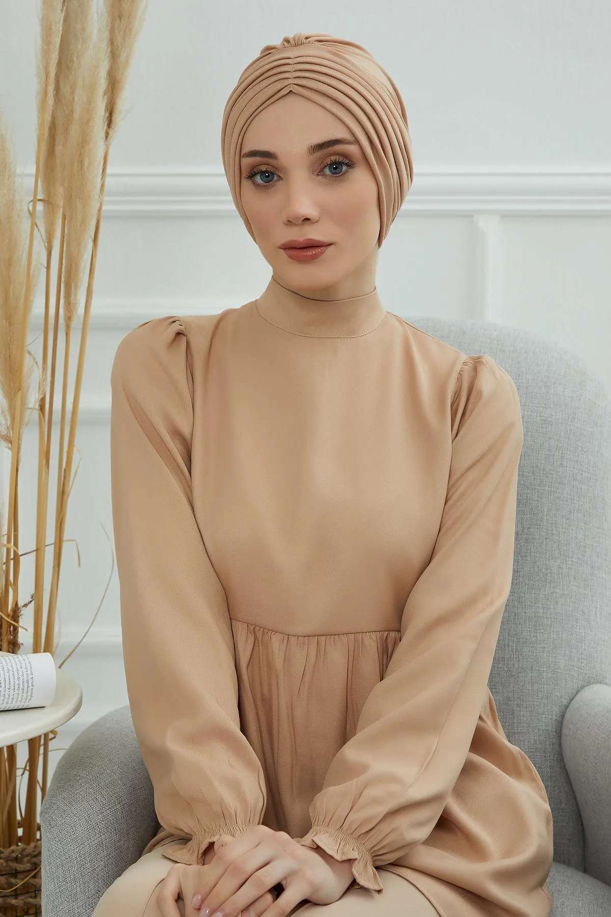 Shirred Elegance Head Turban For Women Fashion Instant Turban Shirred Head Scarf, Plain & Comfortable Stylish Bonnet Cap for Women,B-13
