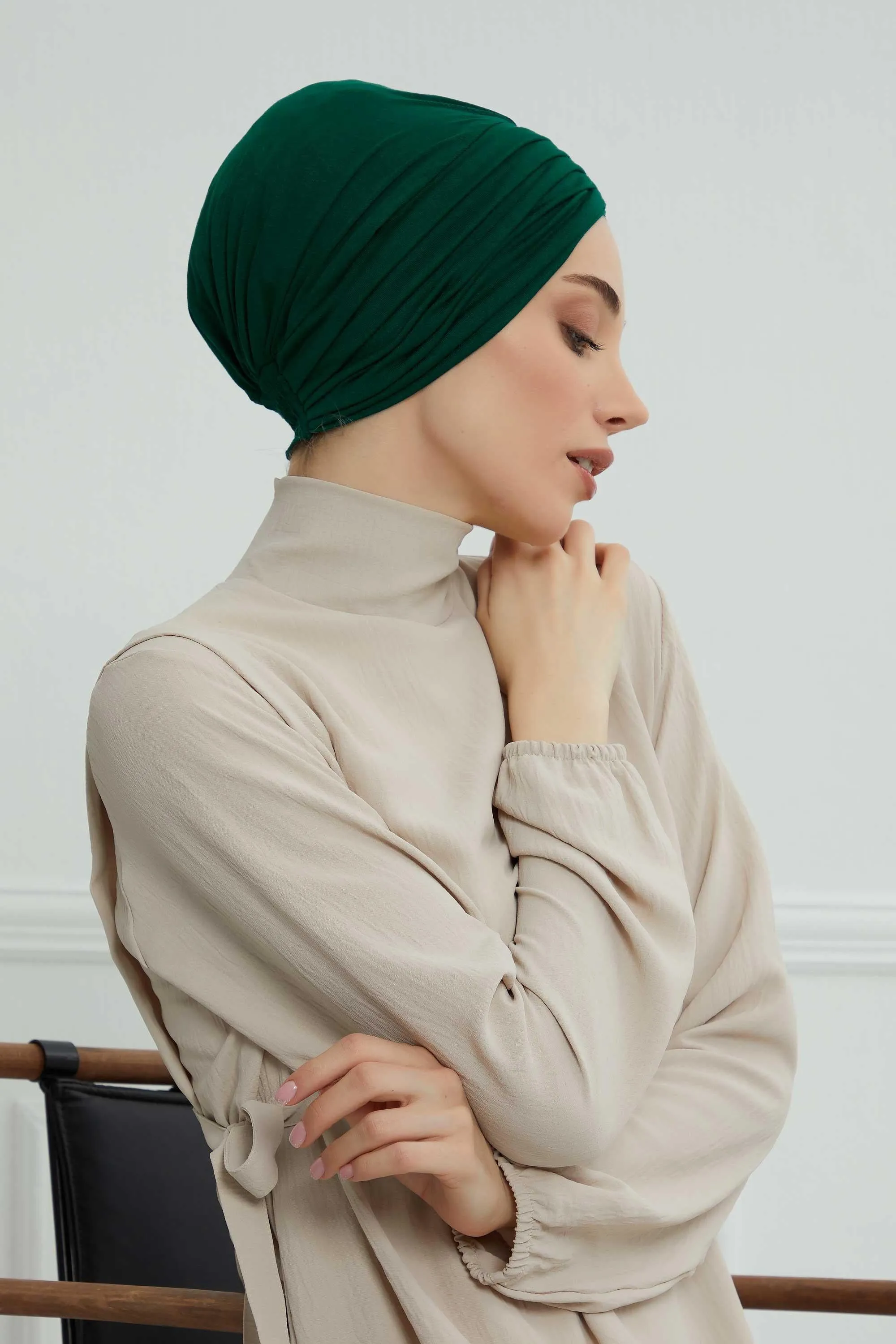 Shirred Elegance Head Turban For Women Fashion Instant Turban Shirred Head Scarf, Plain & Comfortable Stylish Bonnet Cap for Women,B-13