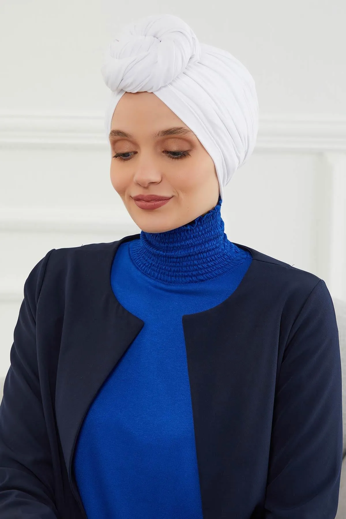 Smocked Shirred Instant Turban for Women, Cotton Lightweight Head Wrap with a Beautiful Design, Stylish Chemo Headwear Turban for Women,B-1