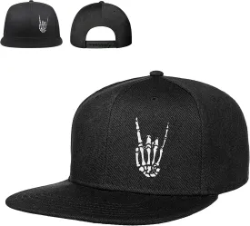 Snapback Hats for Mens Skull Hat Flat Bill Gorras Planas para Hombres Black Snap Backpack Brim Baseball Cap