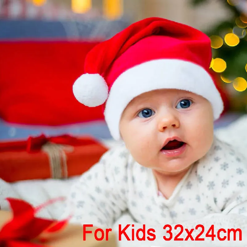 Soft Plush Christmas Hat Party For Baby Adult Santa Hats Red Decoration New Year Decoration Kids Gift Holiday Party Supplies Lot