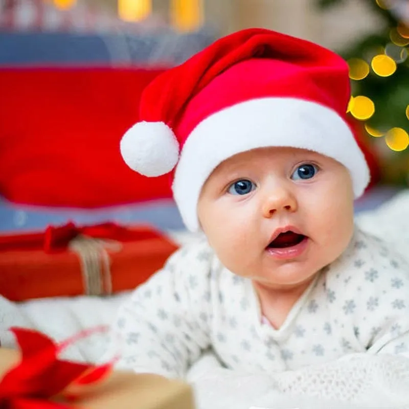 Soft Plush Christmas Hat Party For Baby Adult Santa Hats Red Decoration New Year Decoration Kids Gift Holiday Party Supplies Lot