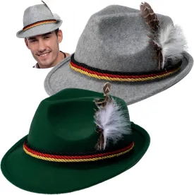Spooktacular Creations 2 Swiss German Alpine Hats, Oktoberfest Costume Accessories, Green Gray Felt Fedora Retro Hats Set for Adults Halloween, Bavarian Dress Up, RolePlay Party