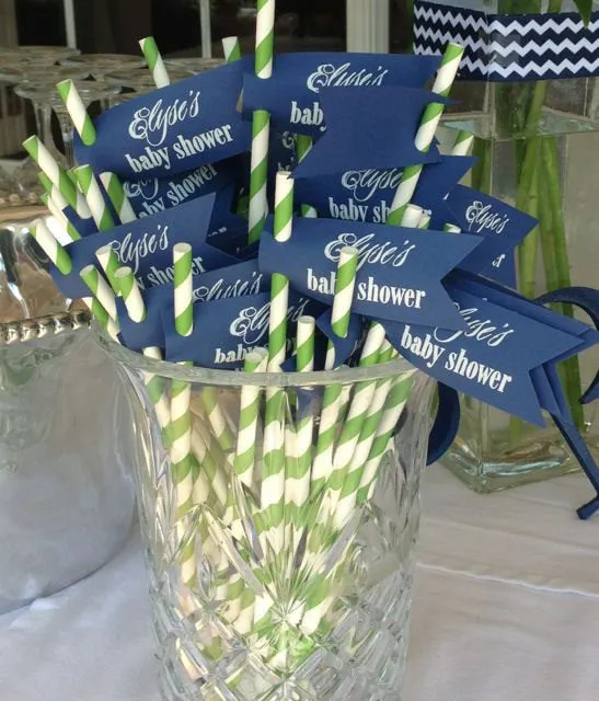 Striped Paper Straws with Custom Straw Tags