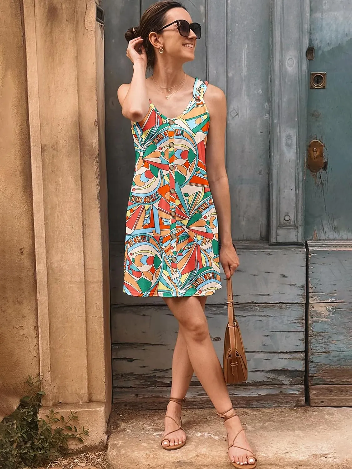 Summer Dresses for Women 2025 Sleeveless Floral Boho Swimsuit Cover Ups Casual Button Beach Vacation Tank Sundresses