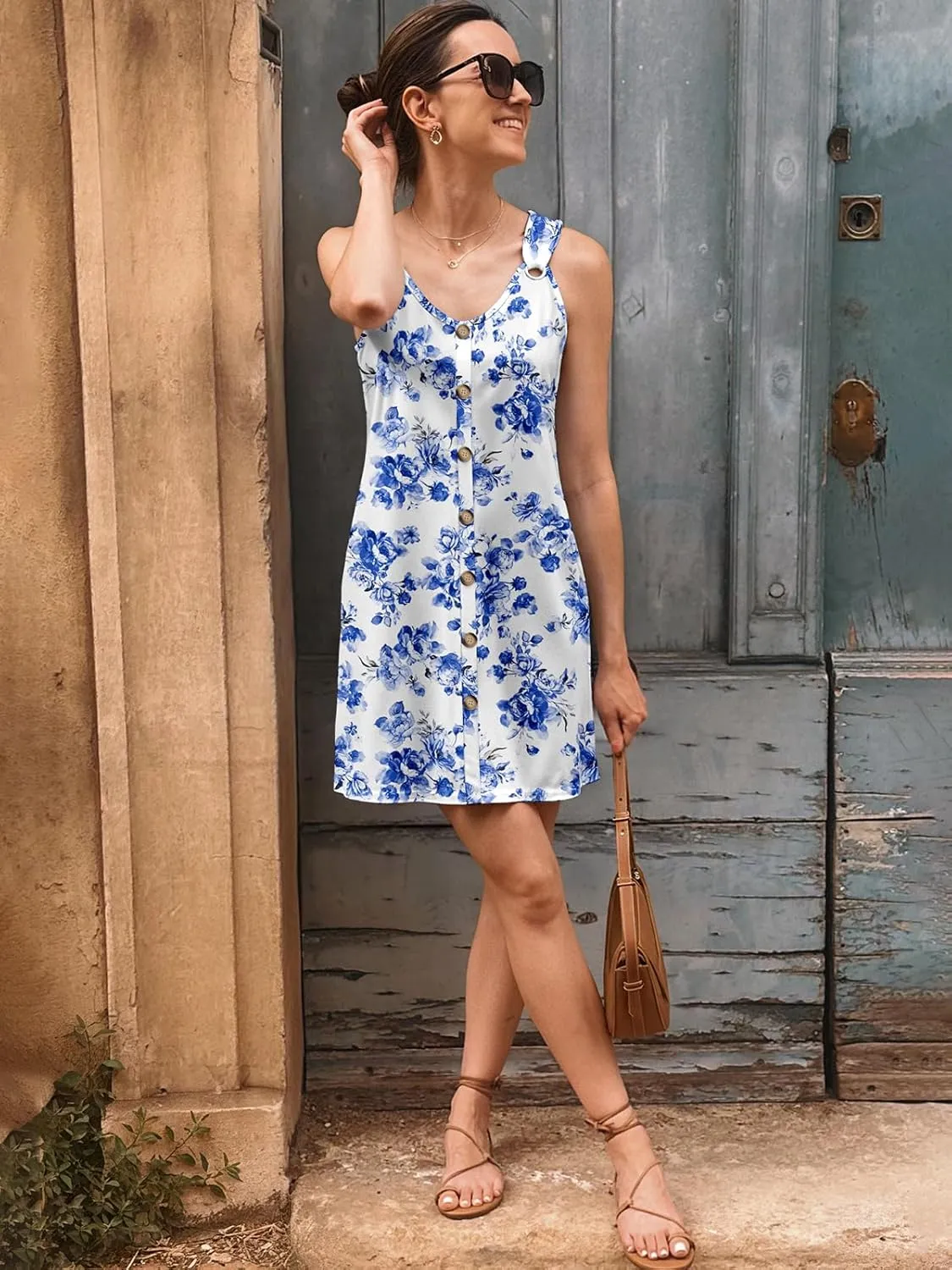 Summer Dresses for Women 2025 Sleeveless Floral Boho Swimsuit Cover Ups Casual Button Beach Vacation Tank Sundresses