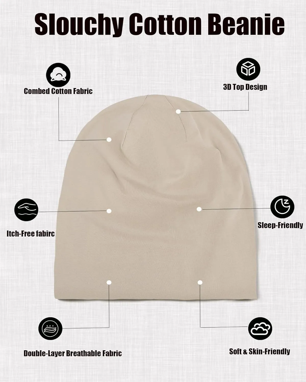 Summer T-Shirt Cotton Slouchy Beanie for Women Men Fashion Style Soft Hipster Daily Hat Lightweight Skull Sleep Cap