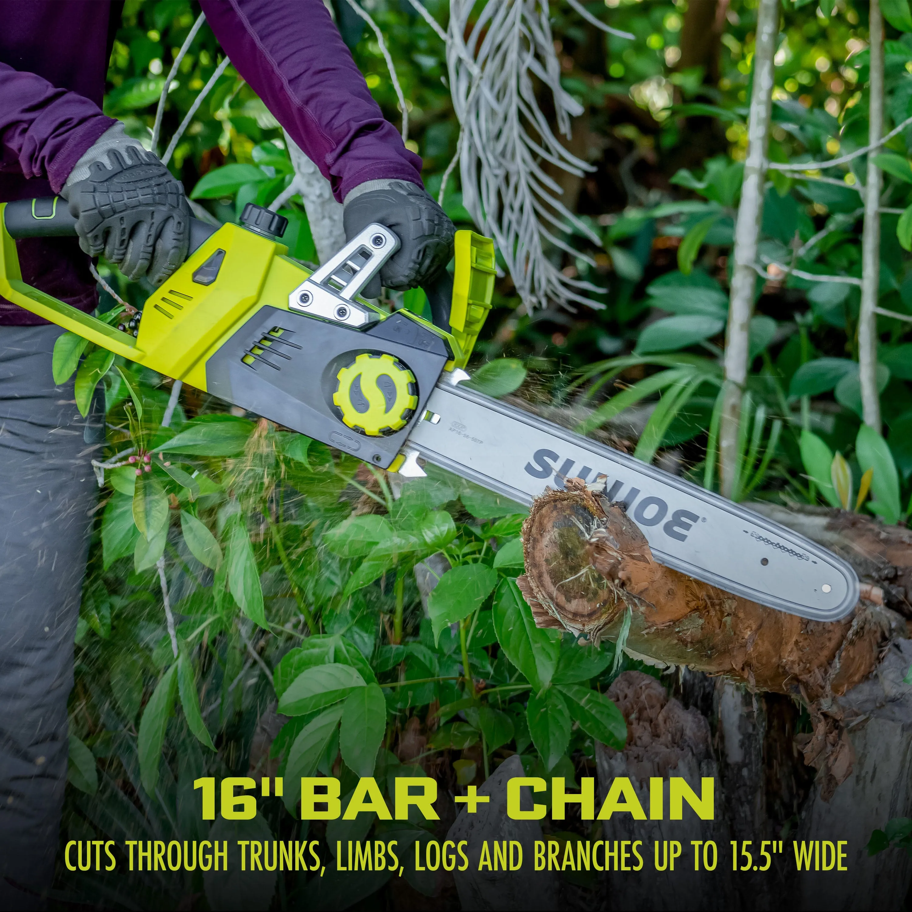 Sun Joe 24V-X2-CS16 48-Volt* IONMAX Cordless Chain Saw Kit | 16-inch | W/ 2 x 2.0-Ah Batteries   Charger