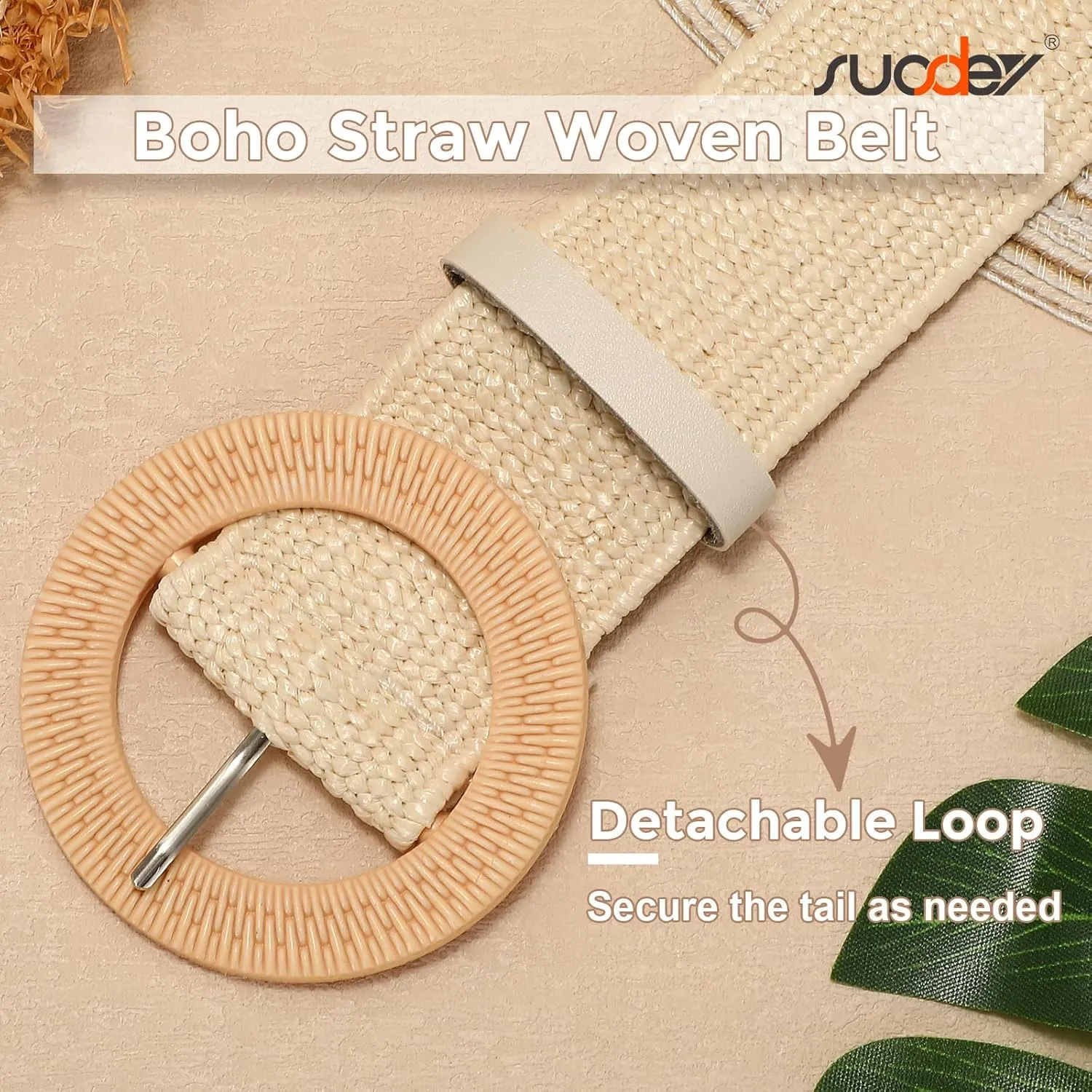 SUOSDEY Straw Woven stretchy Waist Belt for Women Dresses,Wide Boho Braided Elastic Belt with Round Buckle