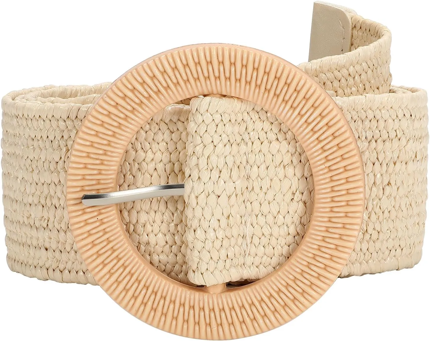 SUOSDEY Straw Woven stretchy Waist Belt for Women Dresses,Wide Boho Braided Elastic Belt with Round Buckle