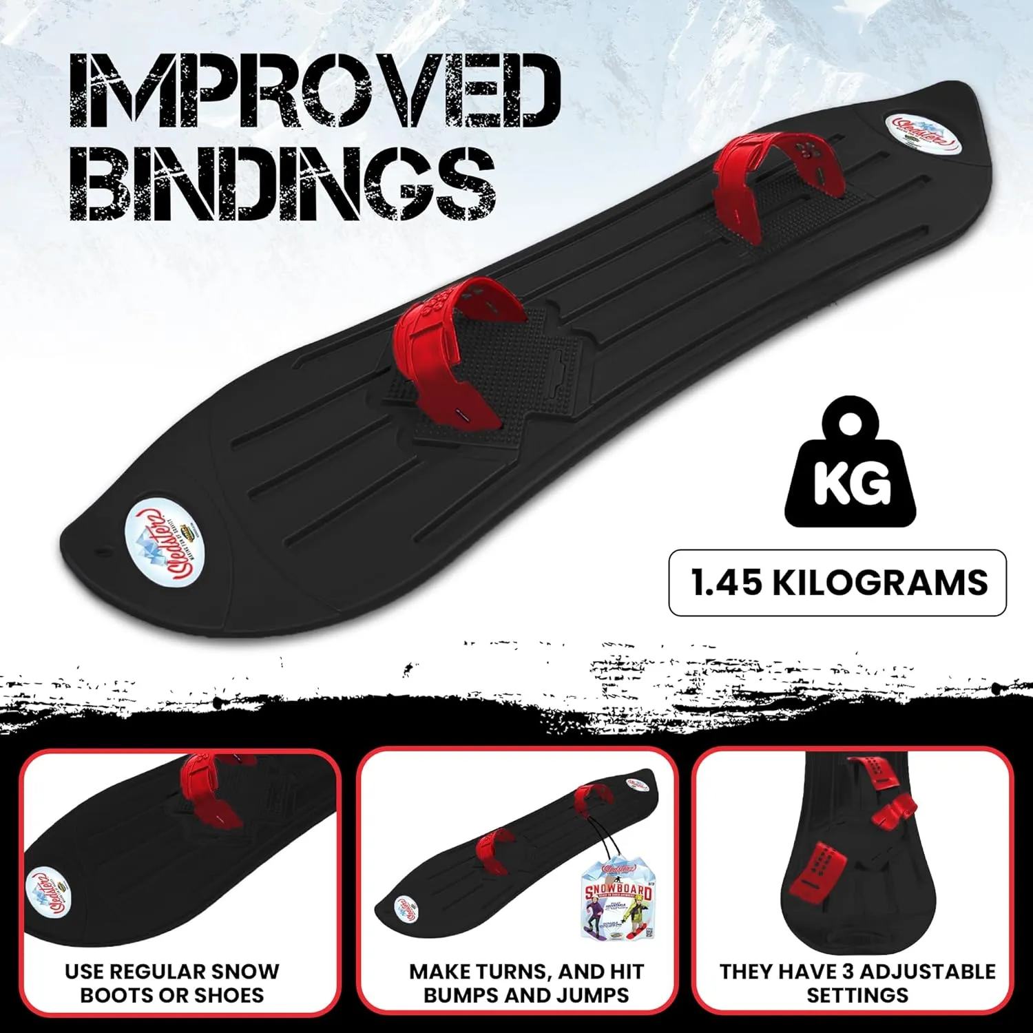 The Original Geospace Sledsterz Kids Beginner Snowboard for Winter Fun on Snow, with Adjustable Step-in Bindings; for Kids Between 4 to 12 Years Old