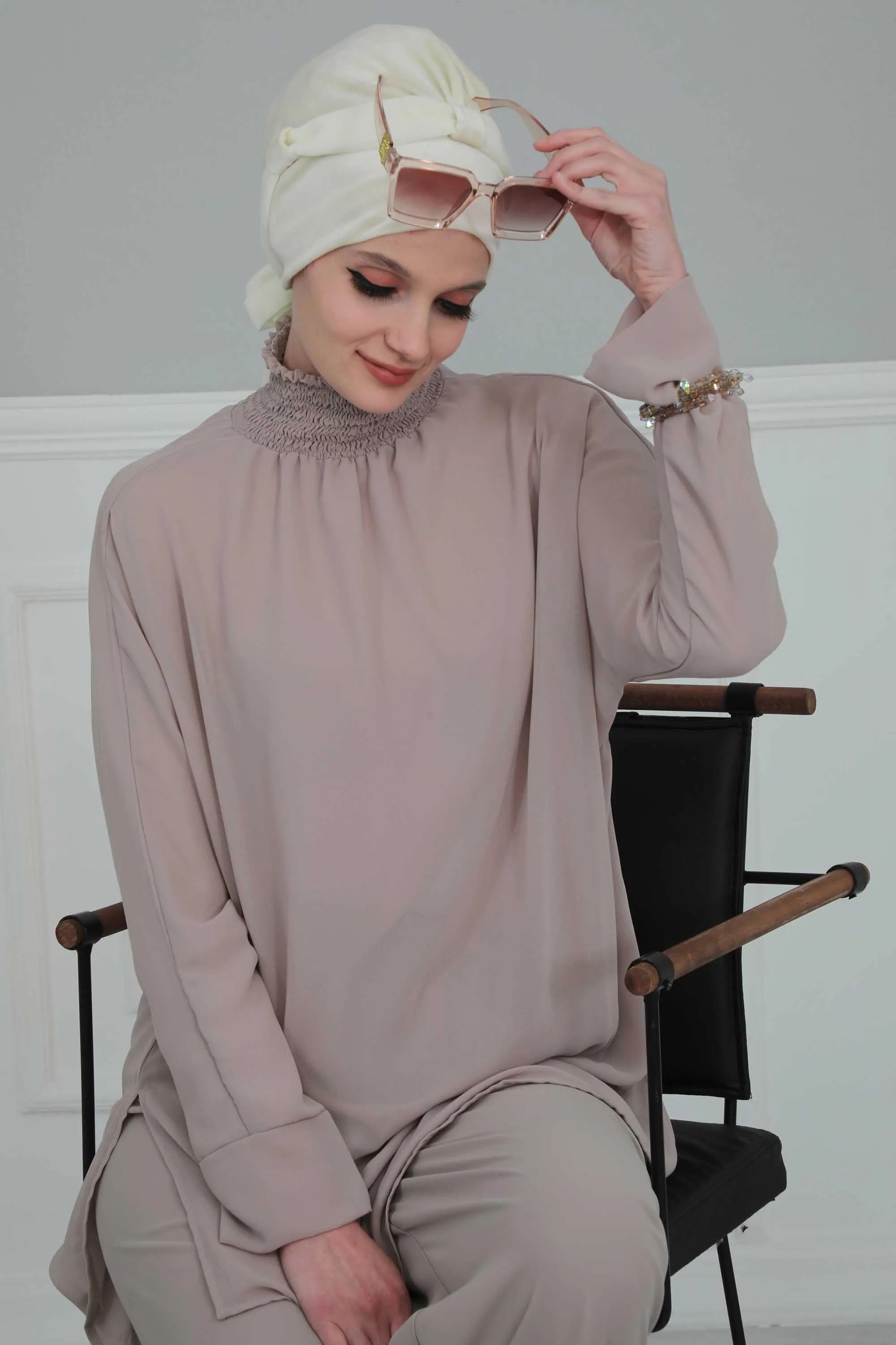 Velvet Instant Turban with a Chiffon Belt, High Quality Scarf Head Wrap Headwear Cap with Chiffon Headband For Women, Trendy Head Wrap,B-24K