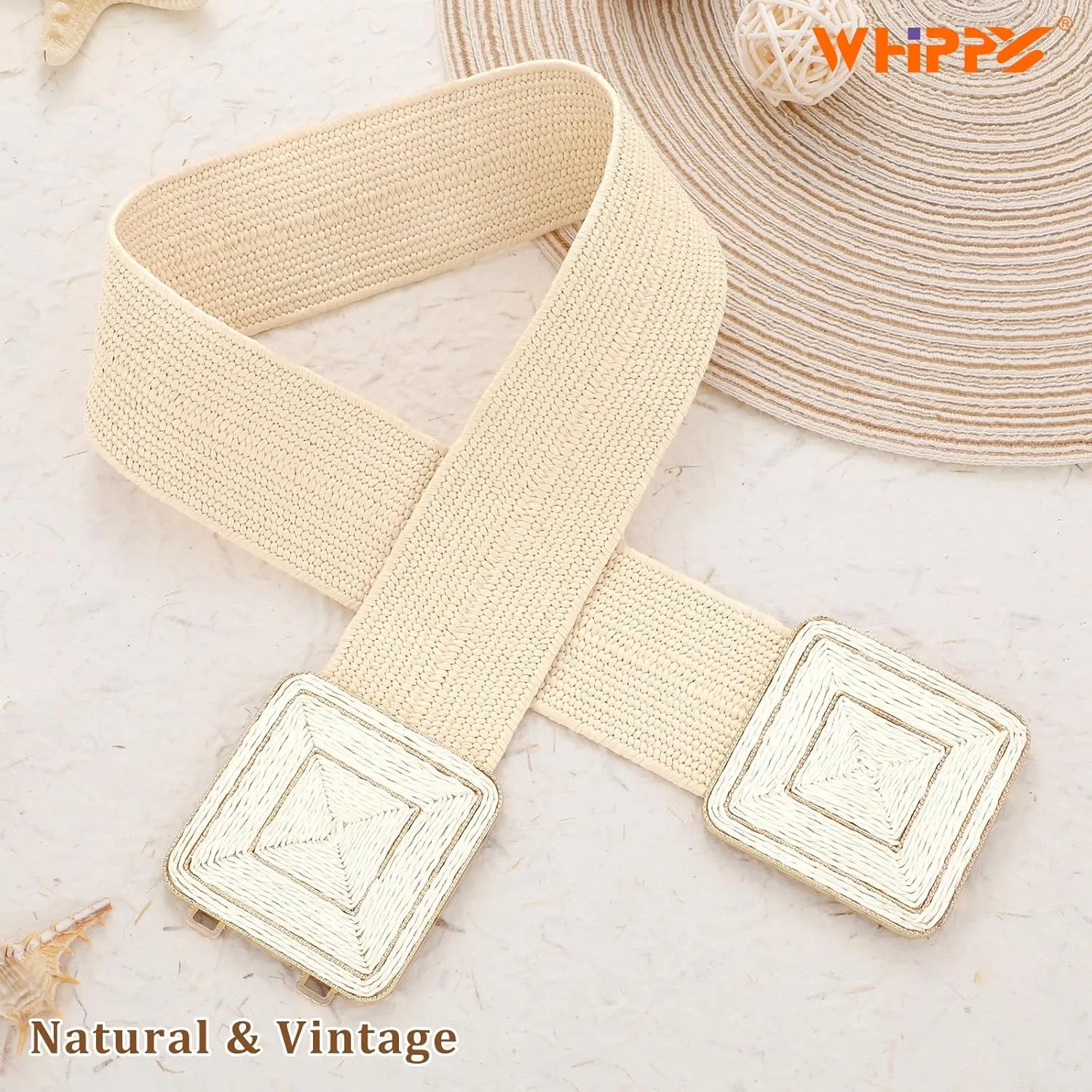 WHIPPY Straw Woven Elastic Belt for Women Fashion Boho Raffia Ladies Belt Braided Wide Stretch Waistband for Dress
