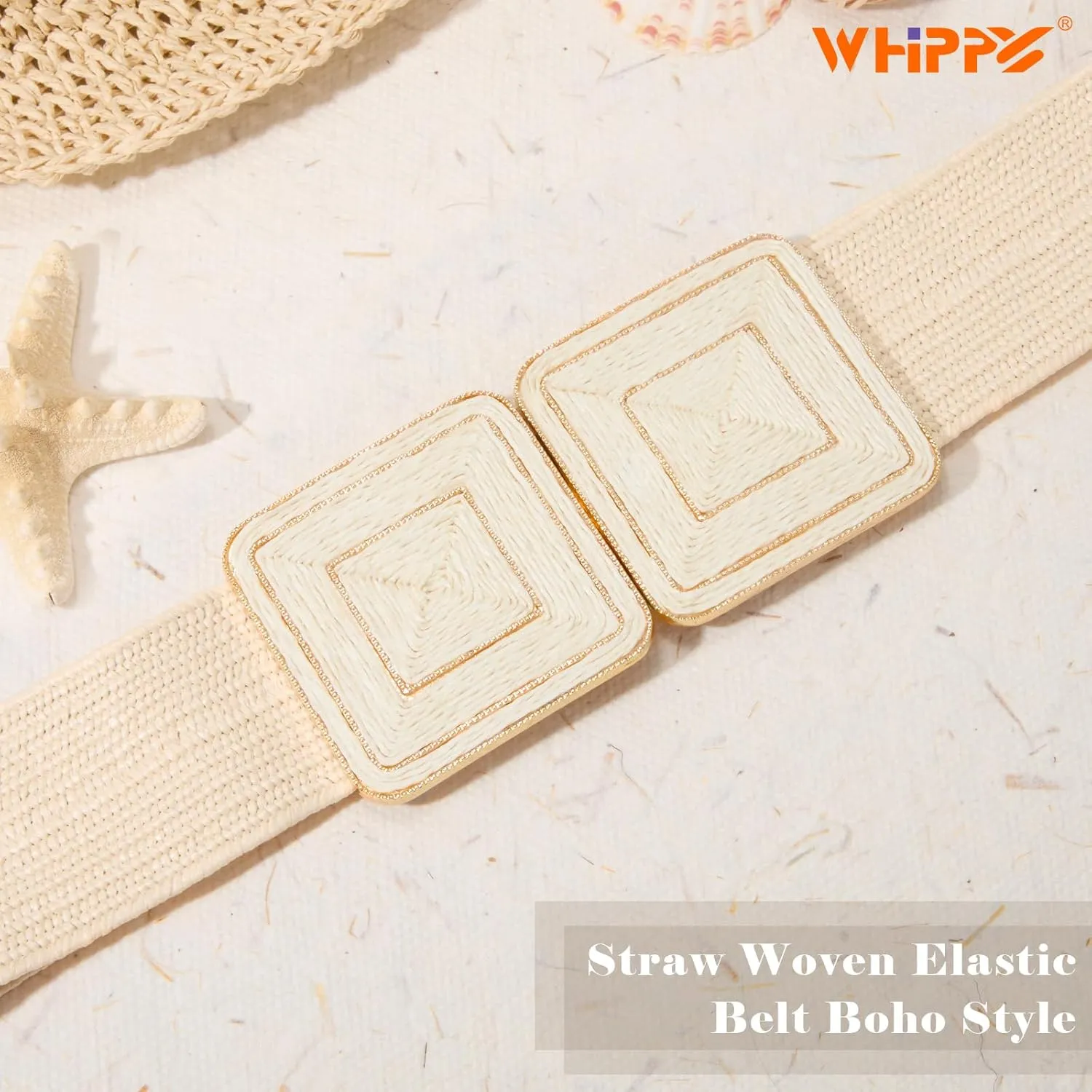 WHIPPY Straw Woven Elastic Belt for Women Fashion Boho Raffia Ladies Belt Braided Wide Stretch Waistband for Dress