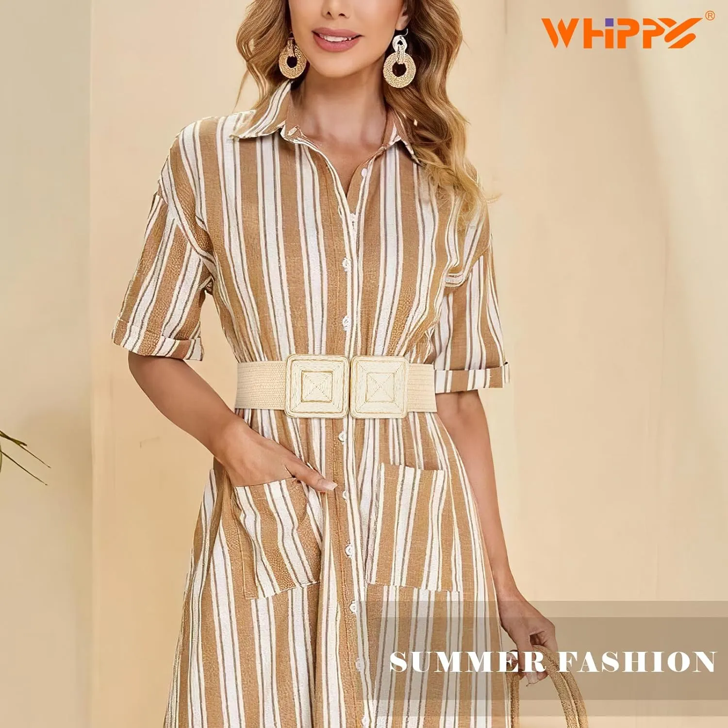 WHIPPY Straw Woven Elastic Belt for Women Fashion Boho Raffia Ladies Belt Braided Wide Stretch Waistband for Dress