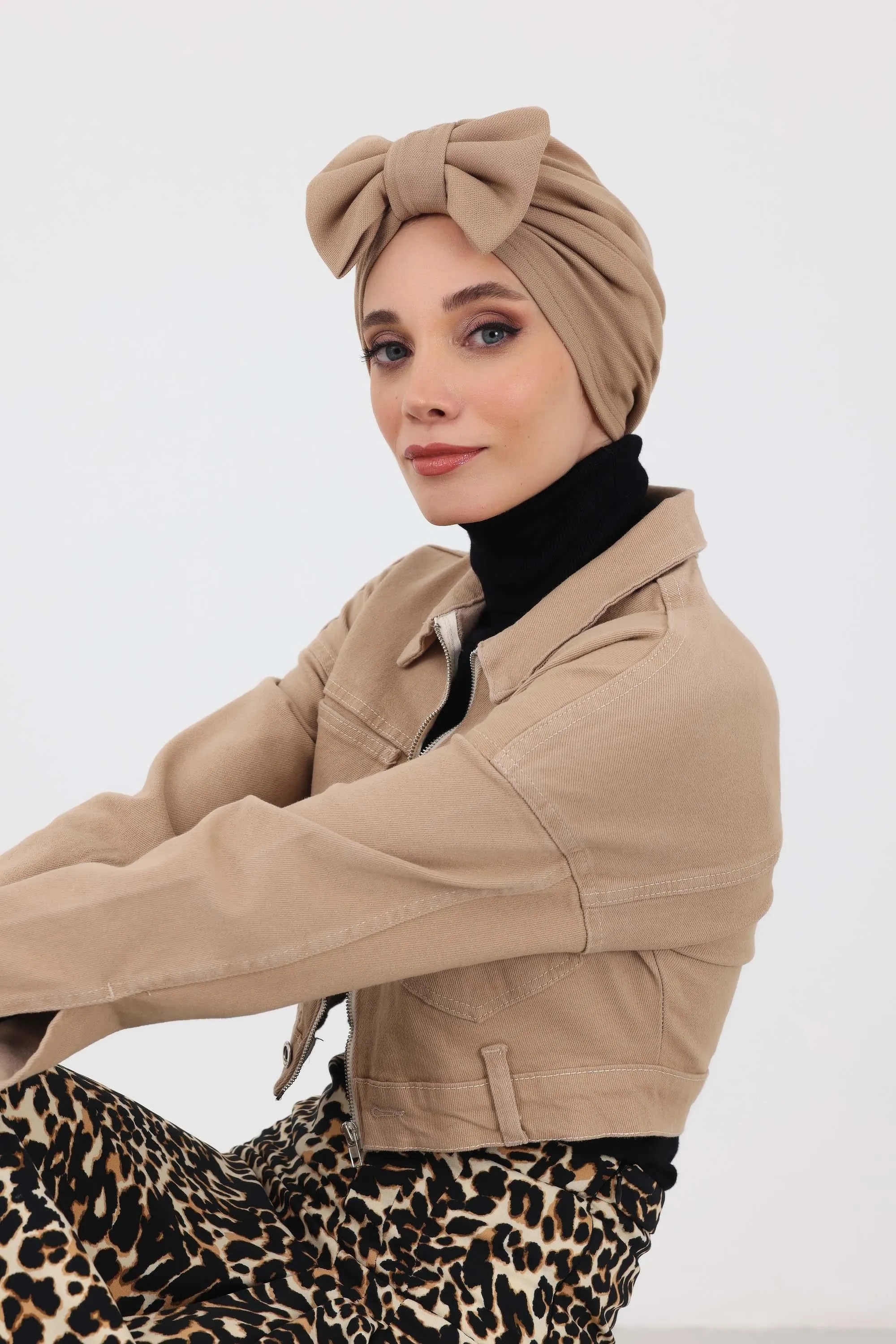 Winter Instant Turban with a Removable Big Bowtie, Stylish Chemo Headwear for Cold Weather, Comfortable High Quality Turban Bonnet,B-27IV