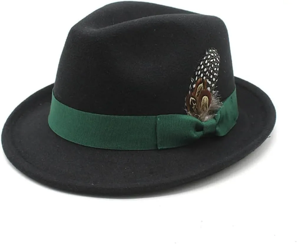 Women and Men Four Seasons Fedoras Caps British Cup Hat Cotton Polyester Small Brim Feather Decoration Hat