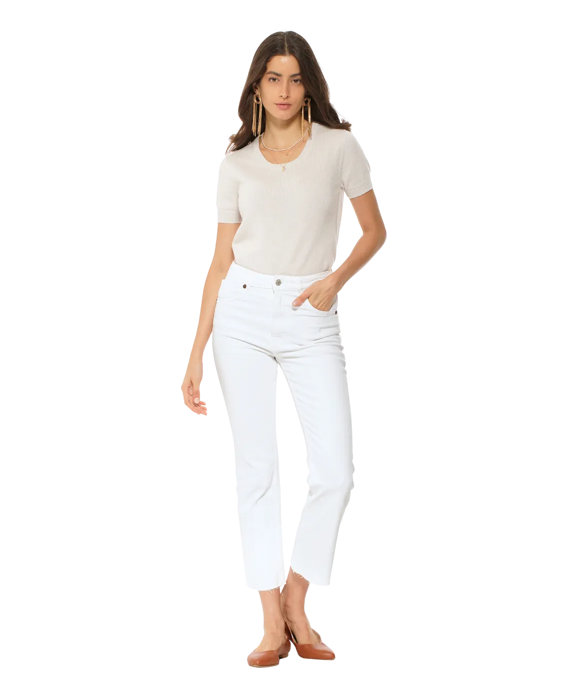 Women's Pure Cashmere T-Shirt Off White