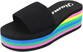 Women's Wedge Sandals Comfortable Open Toe Slip on Platform Slides Memory Foam Y2K Wedges Sandal Summer Casual Shoes
